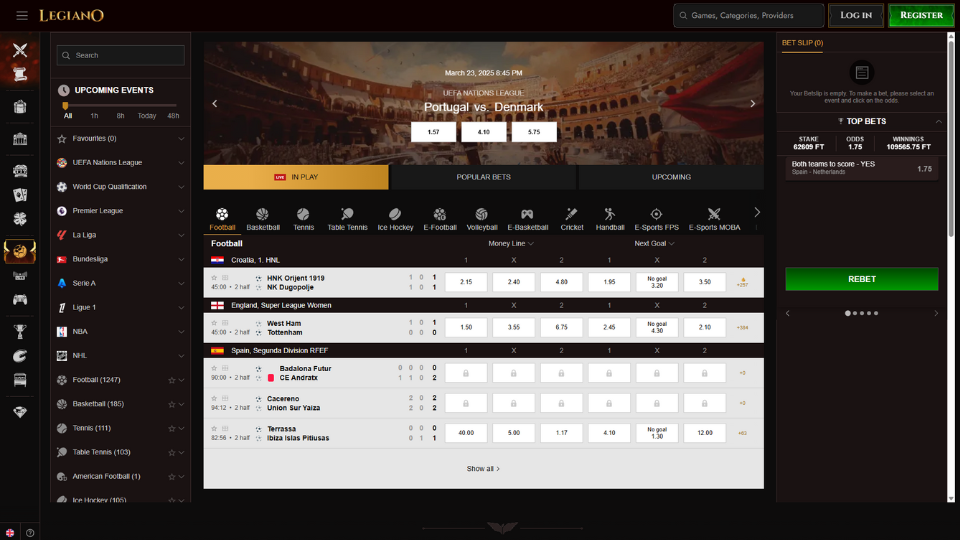 Legiano Sportsbook Screenshot